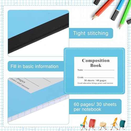 Janlaugh Composition Notebooks Bulk Wide Ruled Lined, 8.5 x 5.5 Inch, 30 Sheets/60 Pages, Back to School Supplies, First Day of School Notebooks for Teacher Student Office Supplies(50 Pack)