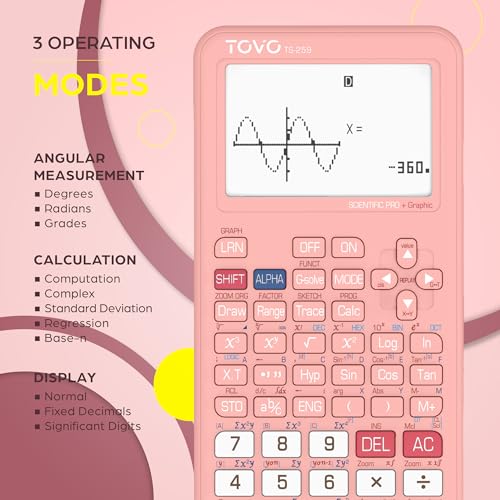Pink Scientific Graphing Calculator with 360+ Functions, Large 3" Screen - TOVO TS-259