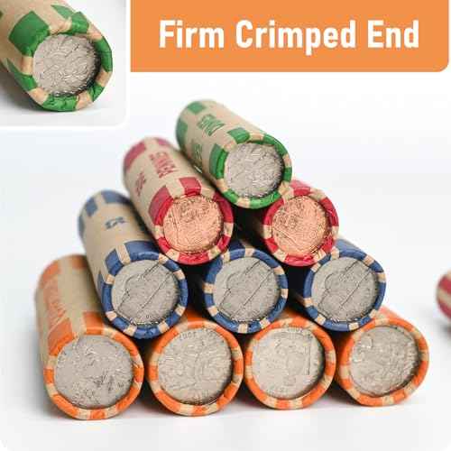 THEBLUETOUCH Preformed Coin Wrappers Rolls (36 Assorted) - Quarters, Pennies, Nickels and Dimes