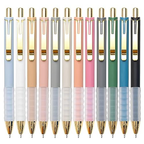 Linbsunne Gold 12 Pack Ballpoint Pens with Soft Grip 1mm Refillable Office Pen