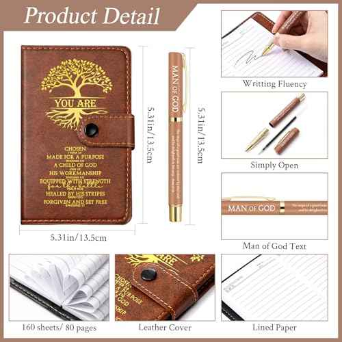 Thenshop 20 Set Christian Gifts Bulk Leather Prayer Journal Church Pastor Man of God Clergy Appreciation Gift Religious Notebook with Bible Verse Pen for Men Women Bible Study Groups (Brown)