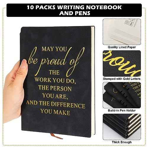Kosiz 20 Pcs Christmas Employees Appreciation Gifts Bulk Inspirational A5 Leather Notebooks Journal with Motivational Ballpoint Pen for Coworker Team Staff Volunteer Teacher Nurse Gifts (Black)