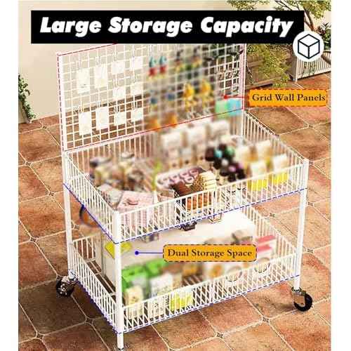 Rolling Metal Wire Retail Display Stand with 4 Wheels & 10 Hooks, Mobile Street Food Vendor Cart for Craft Show Fair/Flea Market/Events, Gridwall Panel Showing Rack(Black,25 3/5inch)