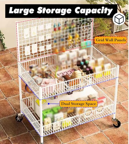 25 3/5 Inch Black Metal Wire Retail Display Stand with 4 Wheels & 10 Hooks