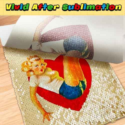TransOurDream Sublimation Blanks Flip White Sequin Fabric (8.5¡¿11") Mermaid Fabric for Dark & Cotton T Shirts (5 Sets, Sequins Flip Fabric+Sublimation Paper+Iron-on Adhesive Film)