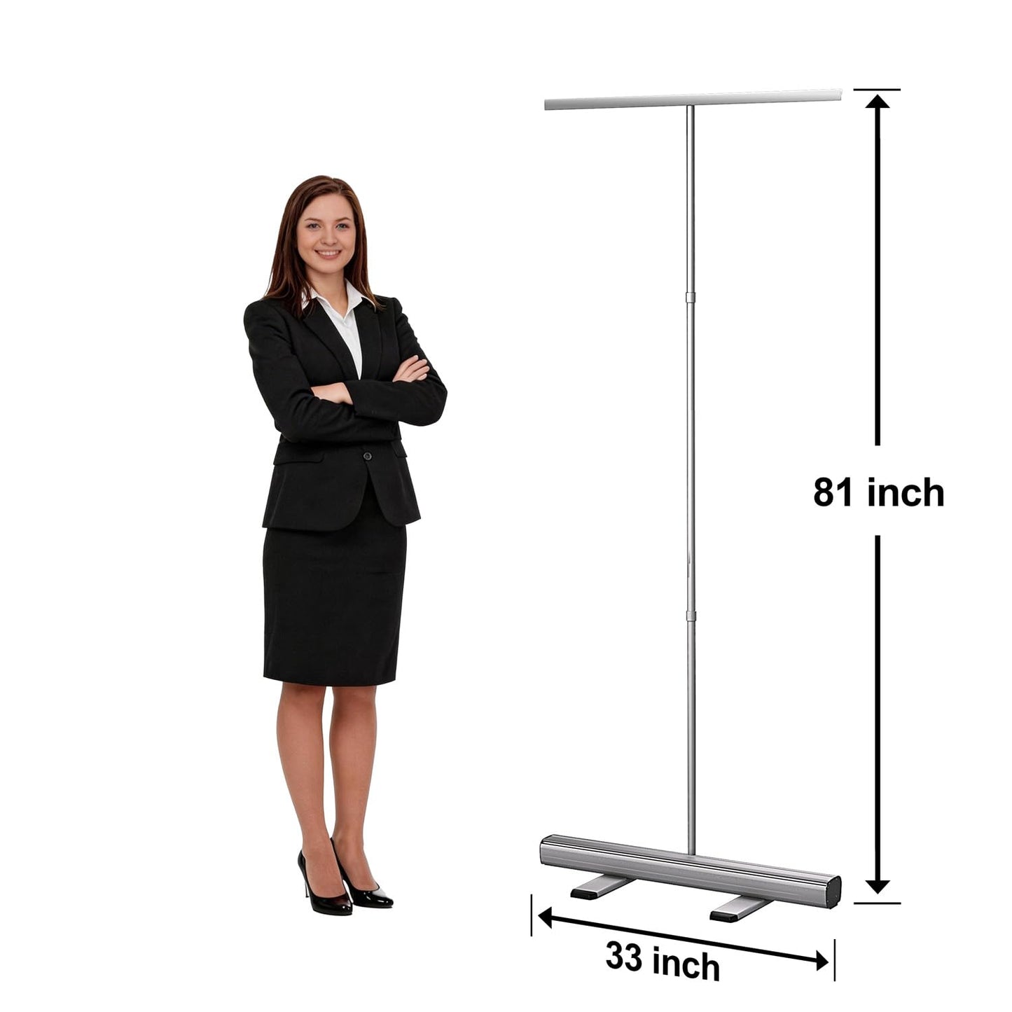 B.B.F MAKE Retractable Banner Stand Hardware 33" x 81" (Stand & Carrying Bag ONLY - No Printing Included) - Heavy-Duty Aluminum Base with Non-Slip Feet - Professional Hardware for 33x81 Inch Banners - 30-Sec Setup