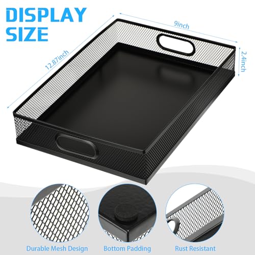 Tandefio 3 Pcs Desk Drawer Organizer Bulk Metal Mesh Trays A4 Large Desktop Storage Box Portable Wire File Basket with Handle for Office Supplies Craft Magazine Paper 12.87" x 9" x 2.4"(Black)