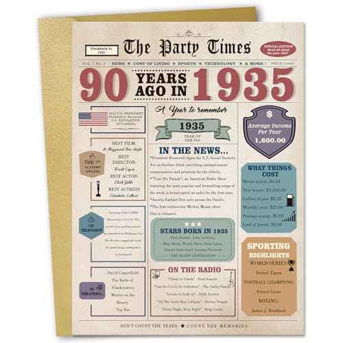 90th Birthday Card for Men Women, Retro Birthday Gifts for 90 Year Old Man Woman, 90th Birthday Decorations for Grandpa Grandma