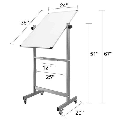 XIWODE 24x36 Inch Magnetic Double-Sided Mobile Whiteboard with Wheels, Adjustable Height, Flip & Rotate Design, Durable Square Tube Frame, for Office, Classroom, Home, and Presentations
