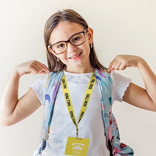 Yellow Office Hall Pass Lanyards with Card Passes, Set of 5 - Unbreakable Classroom Passes for Teachers & Staff