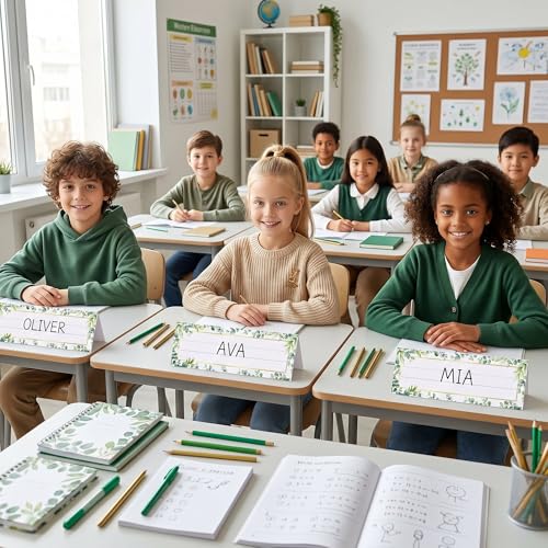 Eucalyptus Tent-Style Nameplates for Desk, 48 Pack, 9 x 3 Inches - Classroom Student Labels