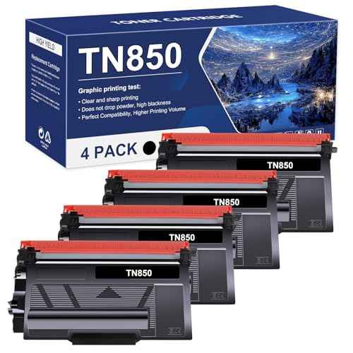 TN850 TN820 High Yield Toner Cartridge TN 850 TN-850 Replacement for Brother TN820 TN-820 TN 820 for HL-L6200DW MFC-L5700DW MFC-L5850DW HL-L5200DW MFC-L5900DW MFC-L6800DW Printer Black Ink 4-Pack