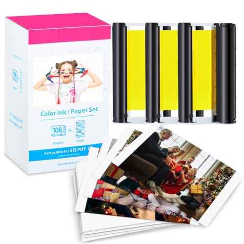 NineLeaf Compatible for Canon Selphy CP1500 CP1300 Ink and Paper KP-108IN KP108 3 Color Ink Cartridges and 108 Sheets 4x6 Photo Paper Glossy for Selphy CP1200 CP1000 CP910 CP900 CP810 Photo Printer