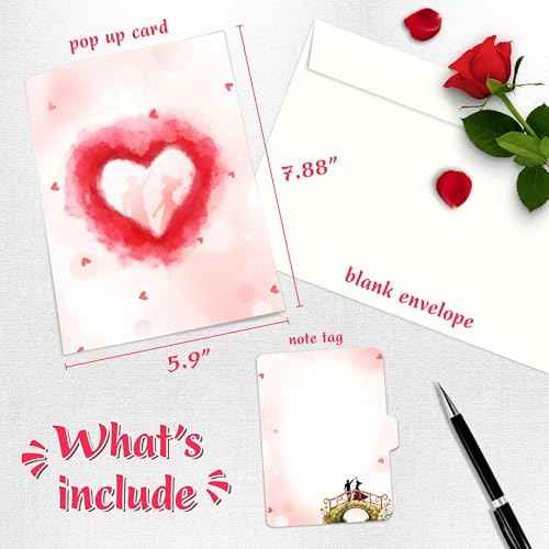 Anniversary Pop Up Card, 3D Love Tree Hearts with Couple, Wedding Anniversary Card for Wife, Husband, Couple, Love Card for Her, Him, Ideal Gift for Wedding, Anniversary, Valentines, Romantic Birthday, Mothers Day