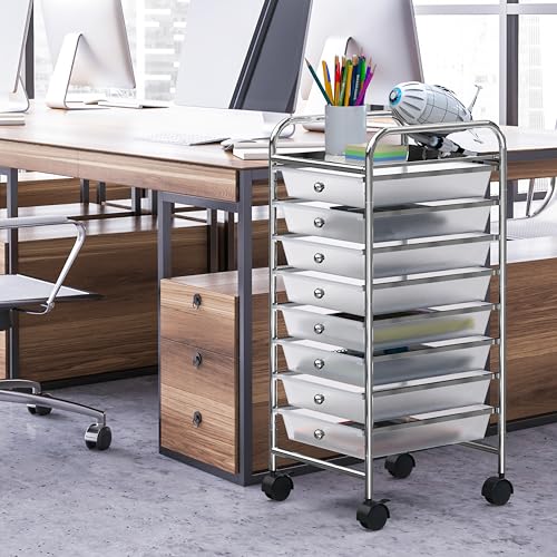 Simple Houseware 8-Drawer Chrome Rolling Utility Cart – 14.4x12.7x30.25 inches