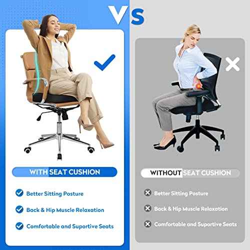 Seat Cushion, Office Chair Cushions, Car Seat Cushion, Non-Slip Sciatica & Back Coccyx Tailbone Pain Relief Chair Pad, Memory Foam Pillow for Computer Desk, Wheelchair, Driving(Black)