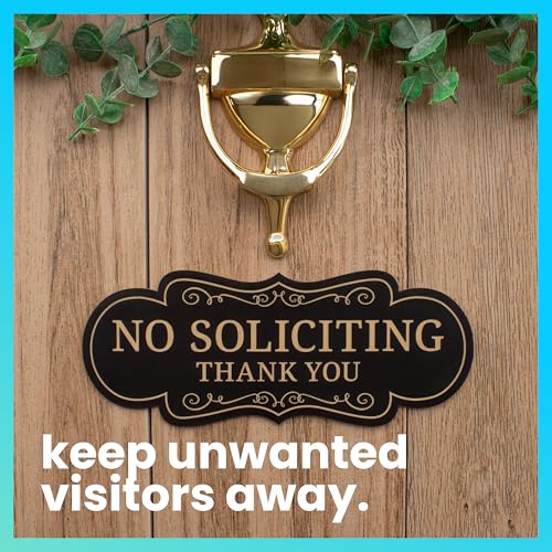 ExcelMark Premium No Soliciting Sign for House - Small Black/Gold - Made in USA