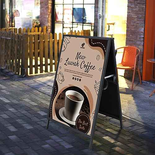 Heavy Duty Slide-in Folding A Frame Sign Sidewalk Sign 24x 36 Inch Sandwich Board Steel Metal Double-Side Pavement sign Corrugated Plastic Poster (24x36 inch(Frame only))