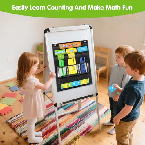 Black Place Value Pocket Chart & Counting Caddie for Classroom, 13x18 Inches