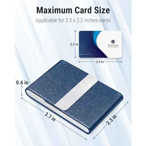 MaxGear Business Card Holder, PU Leather & Stainless Steel Business Card Case for Men or Women, Slim Name Cards Holder RFID Blocking Credit Cards Carrier with Magnetic Closure, Blue