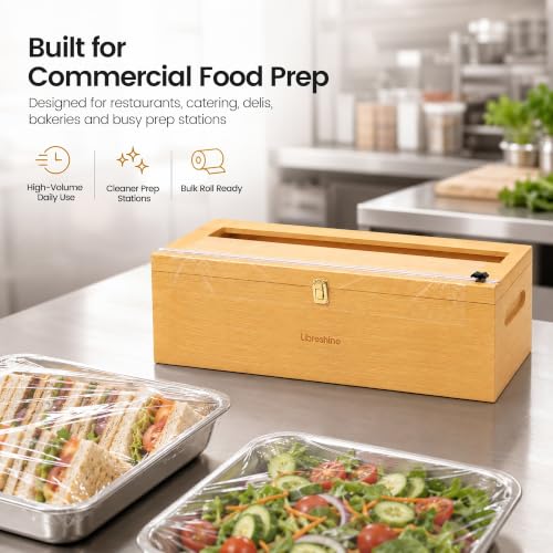 Libreshine Bamboo 18 Inch Commercial Plastic Wrap Dispenser with Cutter