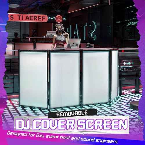 HECASA DJ Facade Booth Portable Event Cover Screen, Black Steel Frame, 4 Foldable Detachable Panels Light Projector Display Scrim Panel White & Black w/Carry Bag