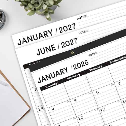 Desk Calendar 2026,January 2026 to June 2027,Desk calendar 2026 Large 22x17, Calendar 2026 with PVC Cover,Round Holes& NOTES List (Black),18 Months 2026 Desk Calender.