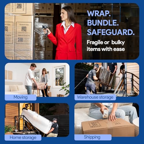 International Plastics Co. 2 Pack 15" Plastic Stretch Film Wrap with Extended Tension Handles 1200ft Each 500% Stretch Clear Cling Durable Adhering Packing Moving Heavy Duty Pallet Shrink