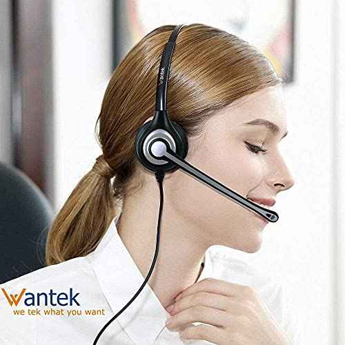 Wantek Phone Headset with Quick Disconnect Cord, RJ9 Office Telephone Headsets with Mic Noise Cancelling Compatible with Office Phone T21P T42S T46S T48S T27G T53W T54W