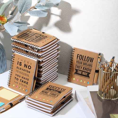 Yeaqee 30 Set Inspirational Spiral Notebook Thanksgiving Employee Appreciation Gifts Bulk with Motivational Bamboo Ballpoint Pens Sticky Notepad Christmas Gifts for Vet Tech Nurse Teacher Students