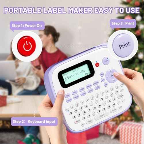 Label Maker Machine with-Tape Waterproof, Purple Desktop Label Maker for Teachers Kids Classroom Gifts, Portable Labeler with Multiple Symbols &Fonts for Home Office School Use, D210S