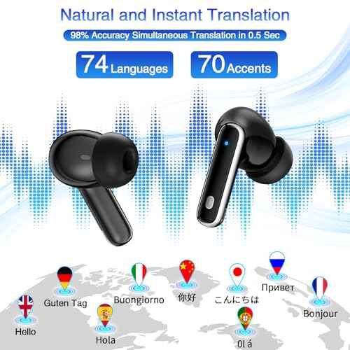 Ai Language Translation Earbuds, in-Ear 3-in-1 Translation Earbuds, Real Time 2-Way Earbuds, Sound Quality Long Battery Life, Great for Travel Business Black