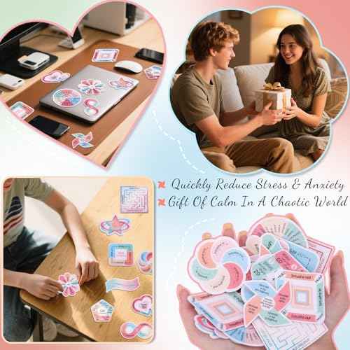 36Pcs Calm Stickers for Anxiety Sensory Stickers 2 Textured Reusable Breathing Mindfulness Textured Fidget Stickers for Office & Classroom Desk, Anxiety Relief for Adults & Kids