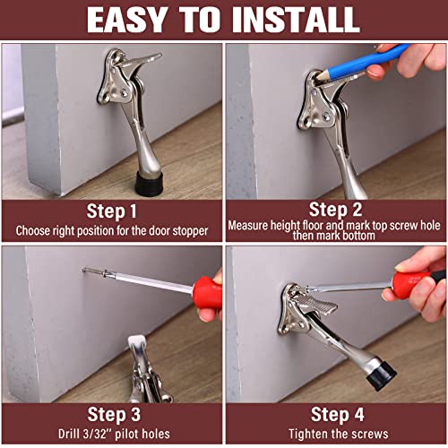 Chumia 12 Pieces Heavy Duty Door Stoppers 5.35 Inches Kickdown Adjustable Kick Down Door Stop for Bottom Easy Pedal with Rubber Tips Commercial(Silver)