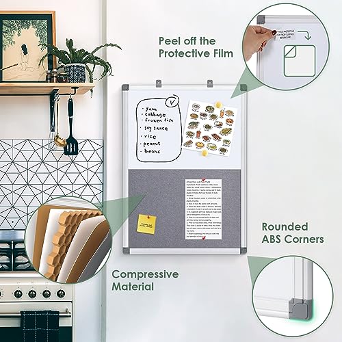 S SWANCROWN 2 in 1 Combo Board Magnetic Whiteboard & Felt Board,Dry Erase Board Bulletin Board Vision Board for Wall,Home,School,Office,24x18inches