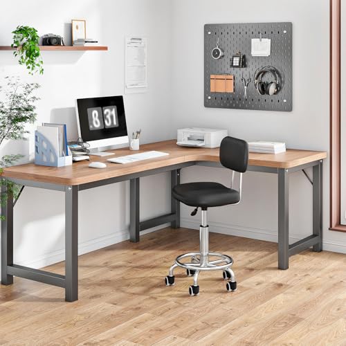 Hoobro height-adjustable rolling stool with backrest, 360° swivel drafting chair for office, salon, bar, PU leather