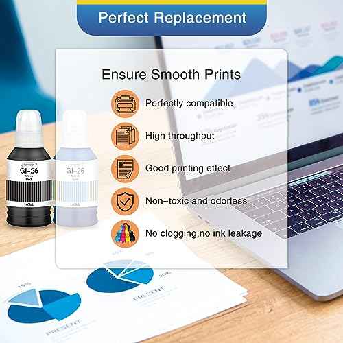 GI-26 GI26 GX7021 Ink Refill Bottles Compatible for Canon 26 GI-26 GI26 Ink Bottles, Compatible for Canon MAXIFY GX6021 GX7021 GX7020 GX6020 GX4020 GX5020 GX3020 GX6120 Megatank Printer