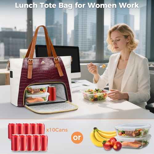 MATEIN Laptop Tote Bag with Lunch Compartment Detachable, 15.6 Inch Insulated Work Tote Bag for Women PU Leather Work Purse with Lunch Compartment, Computer Handbag Commute Office