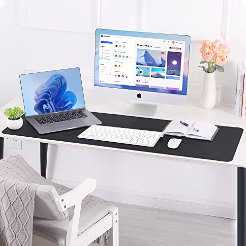 AFIING Large Desk Mat 47x17 Inches Black Leather Desk Pad Protector