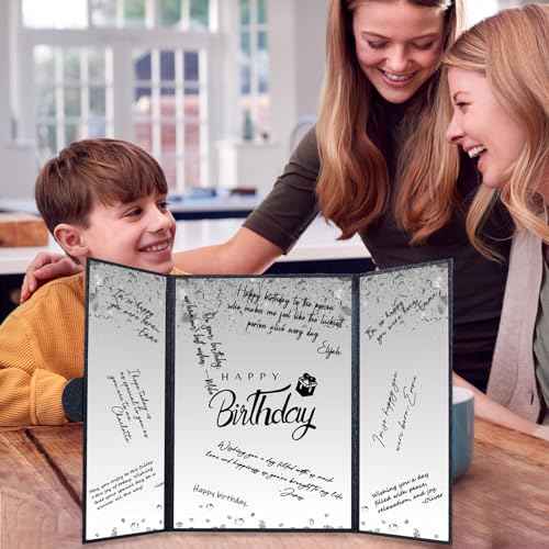 Crenics Black and White Birthday Decorations Women Men, Creative Birthday Guest Signature Book Alternative 18" x 12", Great Party Gifts for Girls or Boys