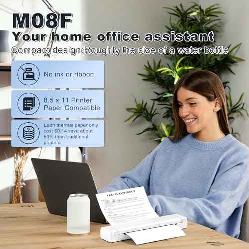 Zoolion M08F Portable Thermal Printer for Travel and Home Office - Wireless, Compact, Inkless - Supports 8.5" X 11" US Letter Size Thermal Paper
