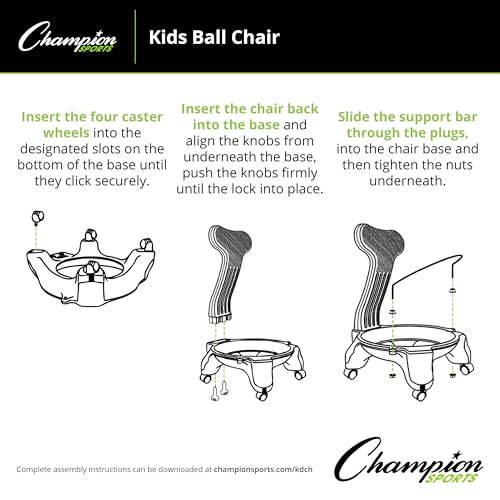 Champion Sports FitPro Balance Ball Chair with Wheels (Youth Chair, Gray & Blue)