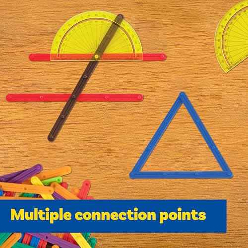 LEARNING ADVANTAGE GeoStix Basic Set - 80 Construction Sticks - 24 Activity Cards - 2 Protractors - Build 2D Shapes and Measure Angles - Teach Geometry with Construction