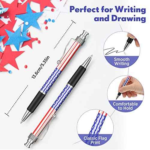Tenare 128 Pcs Veterans Gift American Flag Pen Patriotic Pens Bulk USA Ballpoint Pen with Retractable Flag Barrel for Veterans Day Memorial Gifts Office Party Supplies
