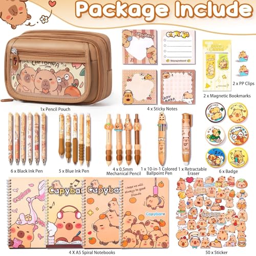 Fimibuke Kids School Supplies for Girls, 36PCS Cute Capybara Stationery Set with Pencil Case Gel Pens Pencils Stickers Notebooks Sticky Note Kawaii Birthday Christmas Gifts for Kindergarten Elementary