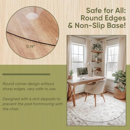 Round Office Chair Mat for Carpet & Hardwood, Upgraded 36" x 36" Dual Use Tempered Glass Chair Mat for Chair and Footrest Under Desk