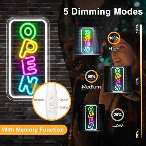 inShareplus 16.2"x 9.1" Super Bright Open Sign, Adjustable Neon Open Sign, Signs for Business Window, Powered by USB with ON/OFF, for Stores, Restaurant Bar Hotel Wall (Vertical)