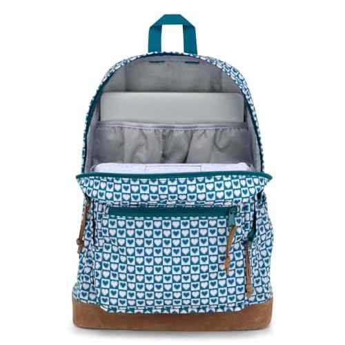 JanSport Right Pack Backpack - Durable Daypack with Padded 15" Laptop Sleeve, Spacious Main Compartment & Integrated Water Bottle Pocket - Hyped Hearts Green