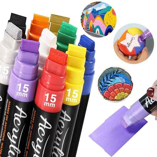 10 Graffiti Jumbo Acrylic Markers,15mm Jumbo Felt Tip Poster Paint Pens Acrylic painting Pen for Whiteboard Window Paint Glass Plastic Wood Rock and Metal Graffiti