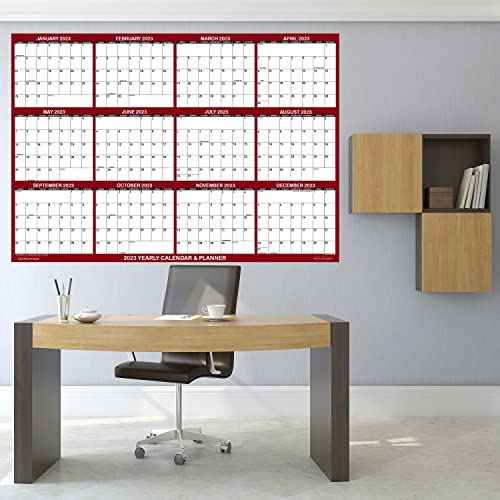 36" x 54" SwiftGlimpse 2026 Wall Calendar Erasable Large Wet & Dry Erase Laminated 12 Month Annual Yearly Wall Planner, Horizontal, Maroon